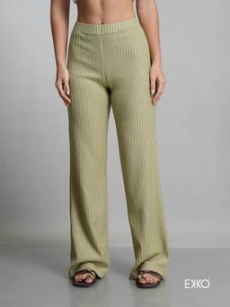 EKKO - Green Polyester Blend Straight Leg Pant