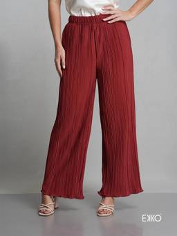 EKKO - Red Polyester Blend Straight Leg Mid Waist Pant