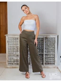 EKKO - Green Linen Blend Relaxed Fit Pant