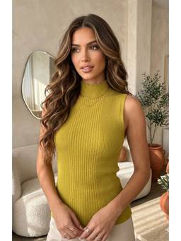 LASOON - Green Trendy Ribbed Sleeveless Knit Bodycon Casual Fashion Top