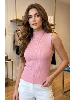 LASOON - Pink Trendy Ribbed Sleeveless Knit Bodycon Casual Fashion Top