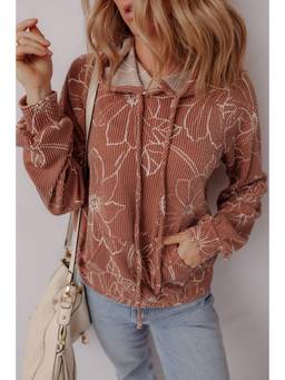 Errabelly - Brown Floral Twisted Rib Hoodie