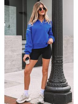 Errabelly - Blue Button Up Collared Sweatshirt