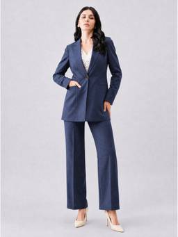 Powersutra - Women Navy Blue Single Breasted Formal Co-ord Set