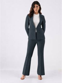 Powersutra - Womens Grey Single Breasted Formal Pantsuit