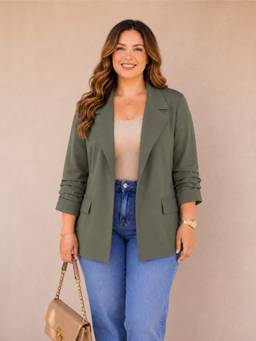 Oxolloxo - Women Plus Size Olive Three Fourth Sleeve Blazer