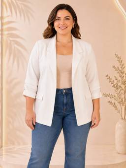 Oxolloxo - Women White Plus Size Three Fourth Sleeve Blazer