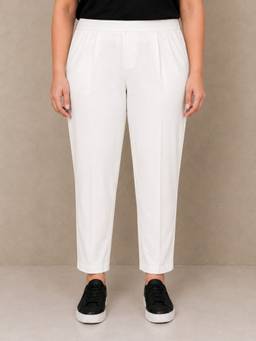 Oxolloxo - Women Plus Size Solid White Elasticated Pant
