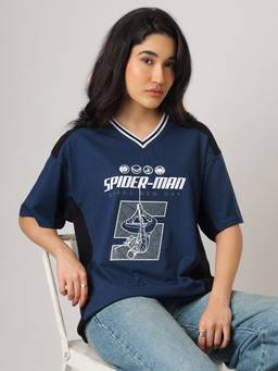 Free Authority - Blue Official Marvel Spider-Man Printed Cotton Oversized T-Shirt