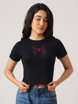 Free Authority - Black Official Marvel Spider-Man Rhinestone Slim Fit T-Shirt