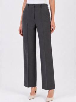 Powersutra - Women Dark Grey Stretch Mid Rise Pleated Trouser