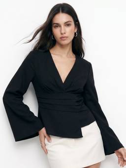 Outzidr - Black Wrap Asymmetric Hem Top