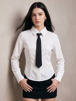 Outzidr - White Button Down Shirt with Tie