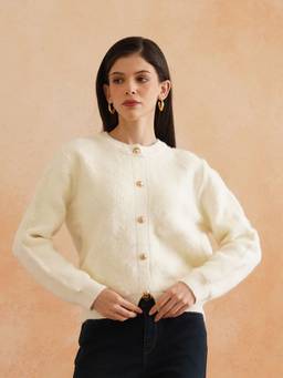 Beatnik - Women Off White Textured Cardigans