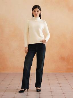 Beatnik - Womens Off White Solid Sweaters