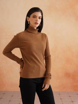 Beatnik - Womens Brown Solid Sweaters