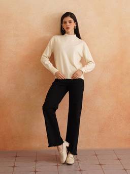 Beatnik - Womens Off White Solid Sweaters