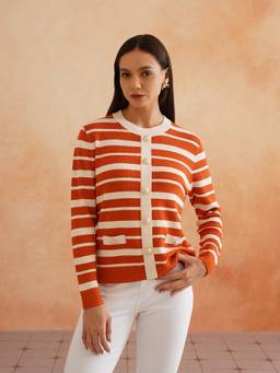 Beatnik - Women Orange Stripes Cardigans