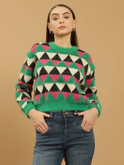 Beatnik - Women Green Geometric Sweaters