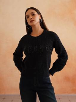 Beatnik - Women Black Embellished Sweaters