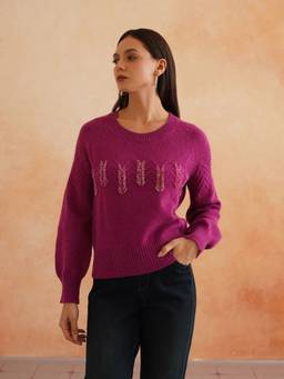 Beatnik - Women Purple Embellished Sweaters