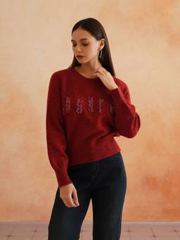 Beatnik - Women Red Embellished Sweaters