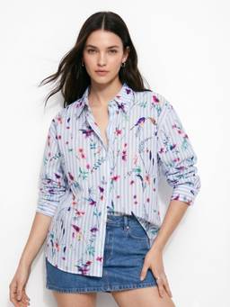 Outzidr - Blue All Over Printed Oversize Shirt