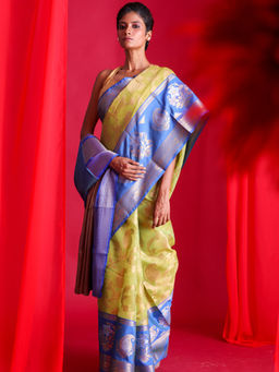 Beatitude - Green Woven Banarasi Saree with Unstitched Blouse