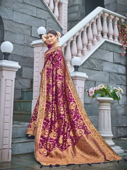 Odette - Wine Silk Saree with Unstitched Blouse
