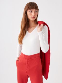 LC WAIKIKI - V-neck Straight Long Sleeve Womens Snap-on Body
