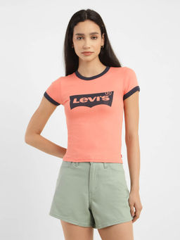 Levi's - Women Ribbed Brand Logo Printed Slim Fit T-Shirt