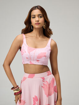 Gajra Gang - Moroccan View Pink Georgette Floral Badla Embellished Stitched Blouse