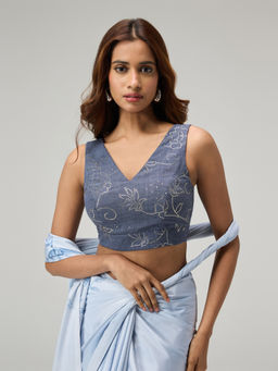 Gajra Gang - Blue Denim Badla Embellished Stitched Blouse Urban Folk