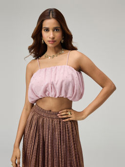 Gajra Gang - Moroccan View Purple Georgette Badla Embellished Balloon Crop Top
