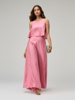Gajra Gang - Moroccan View Pink Dobby Crop Top With Palazzo