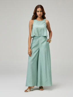 Gajra Gang - Moroccan View Sage Green Dobby Crop Top With Palazzo