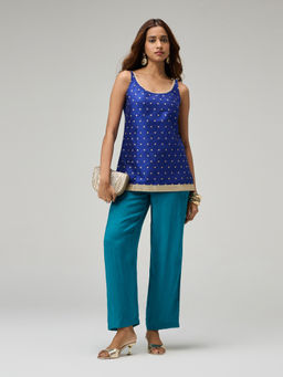 Gajra Gang - Blue Brocade Embellished Scoop Neck Kurti With Pant Kitsch Bazaar