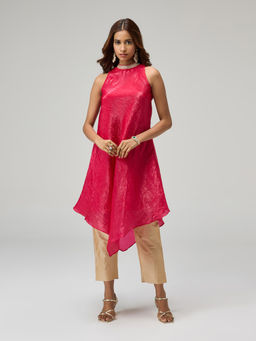 Gajra Gang - Brigade Bride Red Tissue Embellished Neckline Asymmetric Kurta