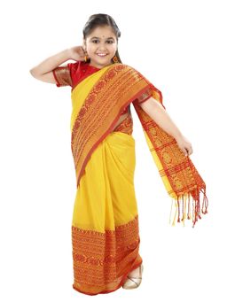 DESH BIDESH - Girls Cotton Yellow Woven Saree Without Blouse