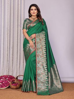 Elora - Women Silk Green Paisley Saree with Unstitched Blouse