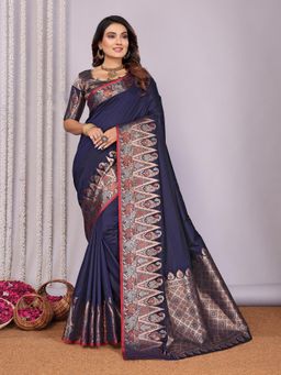 Elora - Women Silk Navy Blue Paisley Saree with Unstitched Blouse