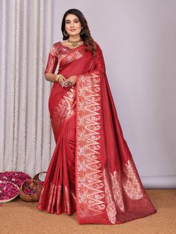 Elora - Women Silk Red Paisley Saree with Unstitched Blouse