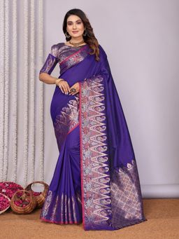 Elora - Women Silk Blue Paisley Saree with Unstitched Blouse