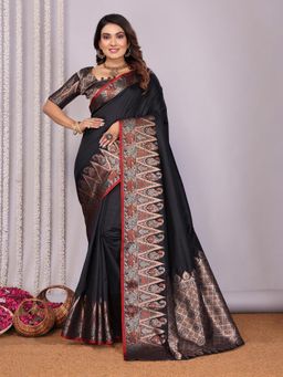 Elora - Women Silk Black Paisley Saree with Unstitched Blouse