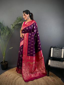 Elora - Women Silk Purple Paisley Saree with Unstitched Blouse
