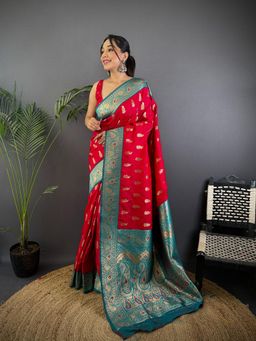 Elora - Women Silk Red Paisley Saree with Unstitched Blouse