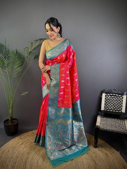 Elora - Women Silk Pink Paisley Saree with Unstitched Blouse