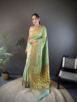 Elora - Women Silk Green Woven Saree with Unstitched Blouse
