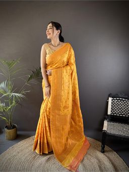 Elora - Women Silk Orange Woven Saree with Unstitched Blouse