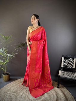 Elora - Women Silk Pink Woven Saree with Unstitched Blouse